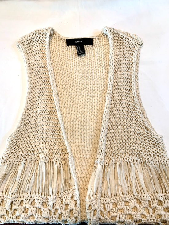 Boho Hippie Crochet Festival Fringe Open Knit Vest- M - Picture 8 of 13